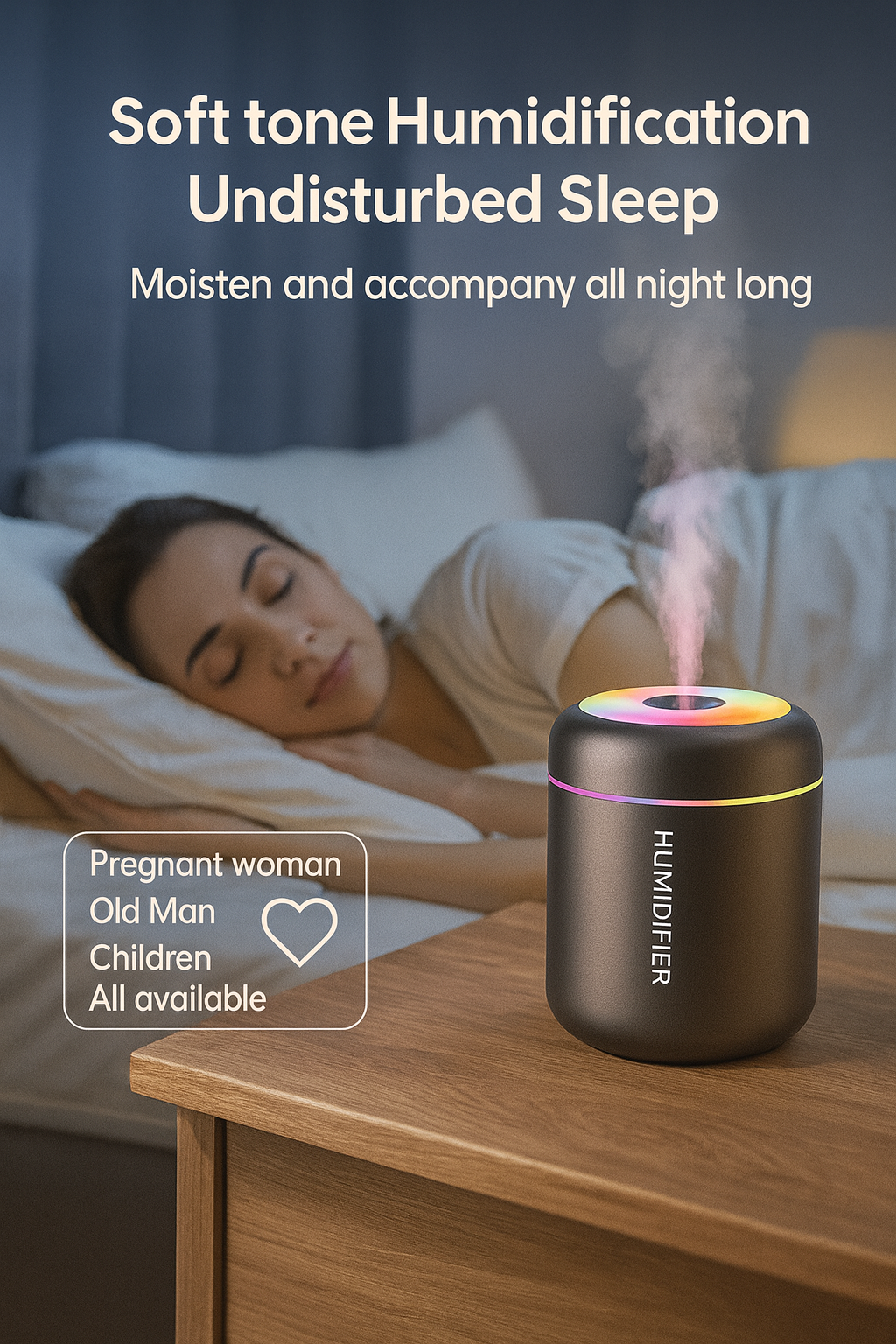 Humidificateur Élégant 180ML – Brume Fine & Lumière LED Apaisante