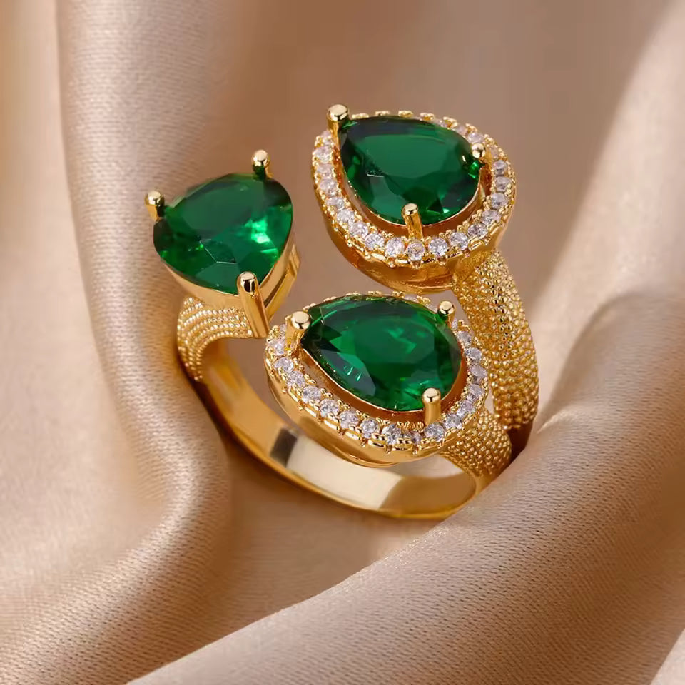 Bague Dorée Cœur Zircon – Luxe, Ajustable & Ultra Brillante
