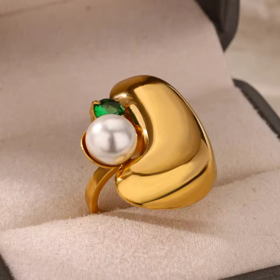 Bague Dorée Cœur Zircon – Luxe, Ajustable & Ultra Brillante