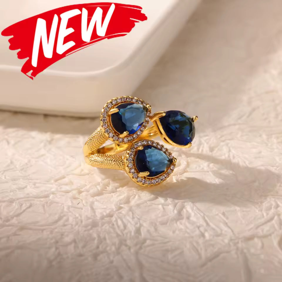 Bague Dorée Cœur Zircon – Luxe, Ajustable & Ultra Brillante