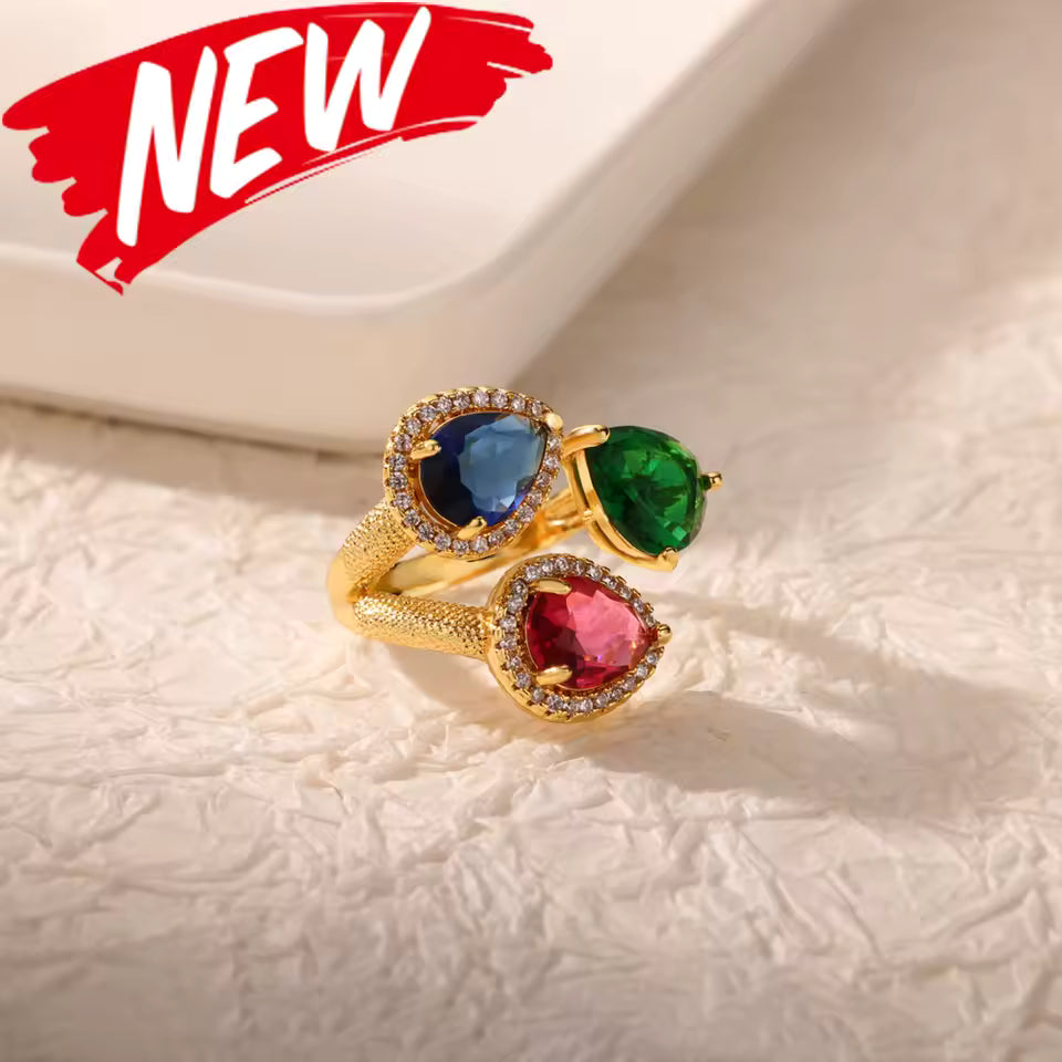 Bague Dorée Cœur Zircon – Luxe, Ajustable & Ultra Brillante