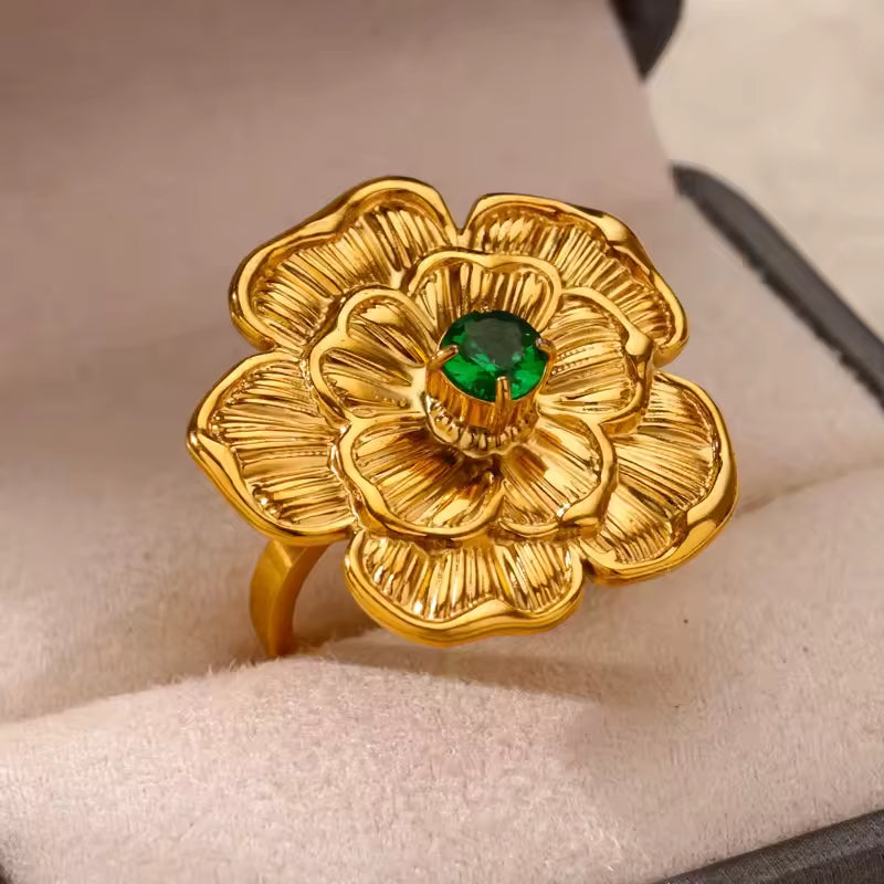 Bague Dorée Cœur Zircon – Luxe, Ajustable & Ultra Brillante