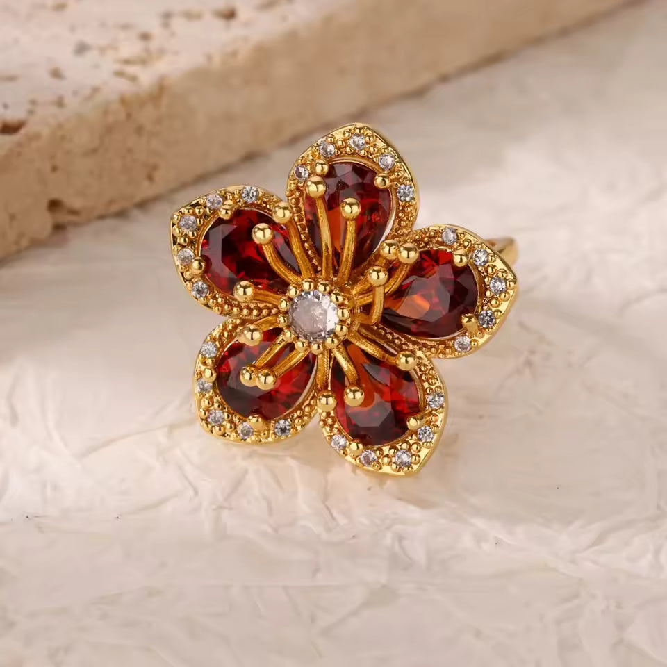 Bague Dorée Cœur Zircon – Luxe, Ajustable & Ultra Brillante