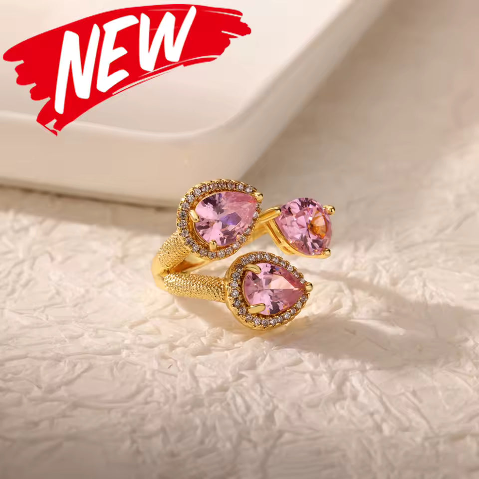 Bague Dorée Cœur Zircon – Luxe, Ajustable & Ultra Brillante