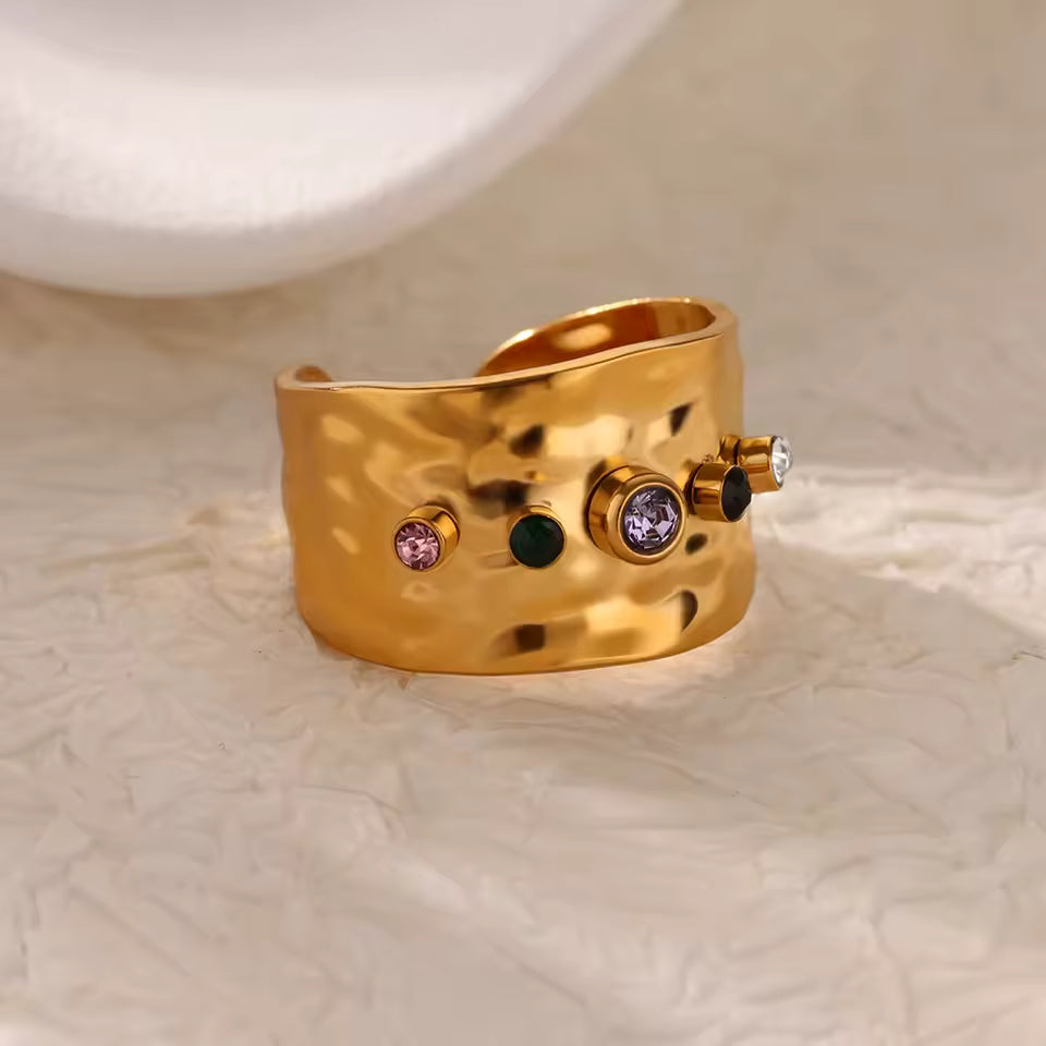 Bague Dorée Cœur Zircon – Luxe, Ajustable & Ultra Brillante