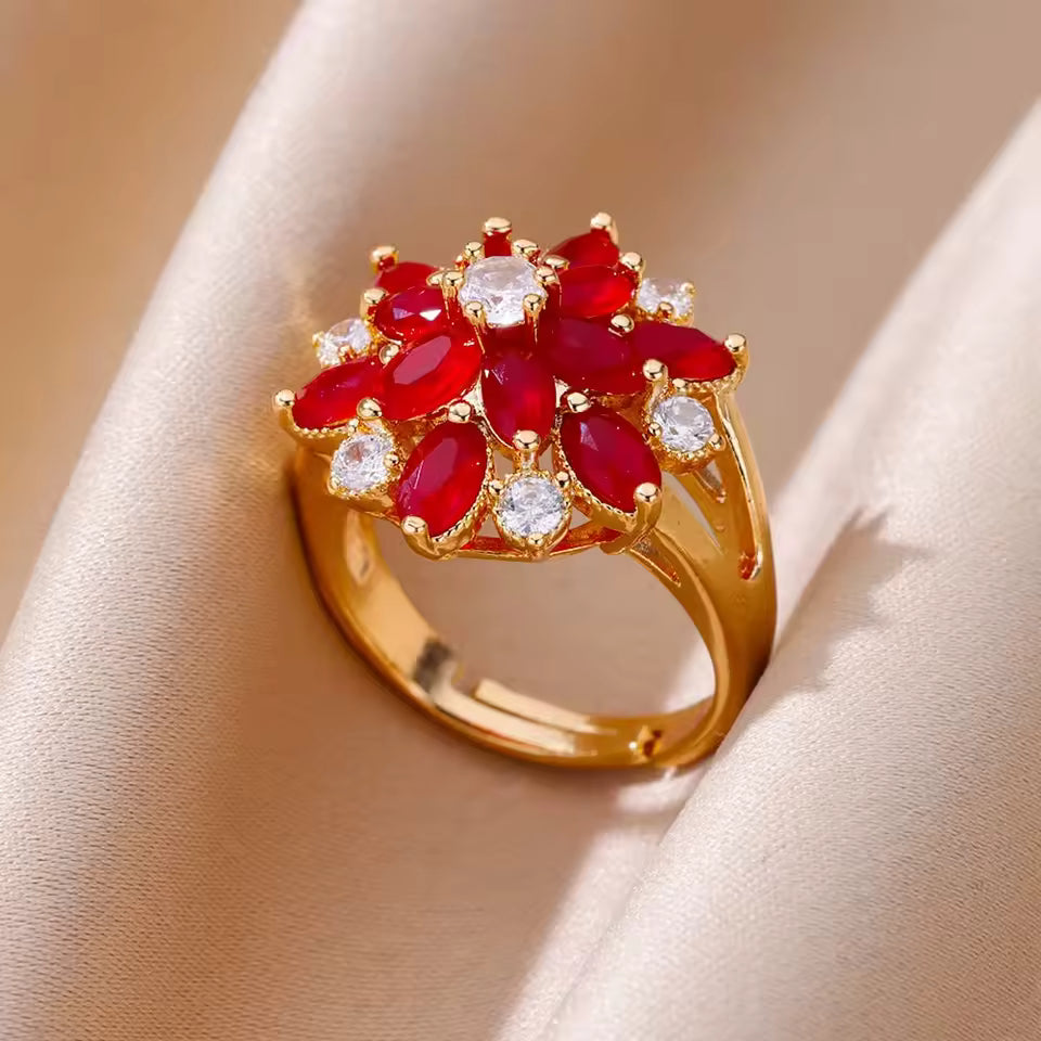 Bague Dorée Cœur Zircon – Luxe, Ajustable & Ultra Brillante