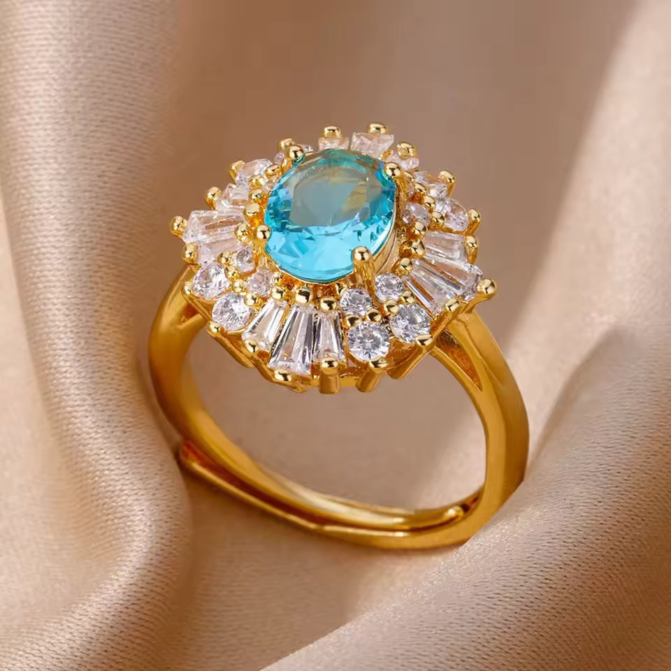Bague Dorée Cœur Zircon – Luxe, Ajustable & Ultra Brillante