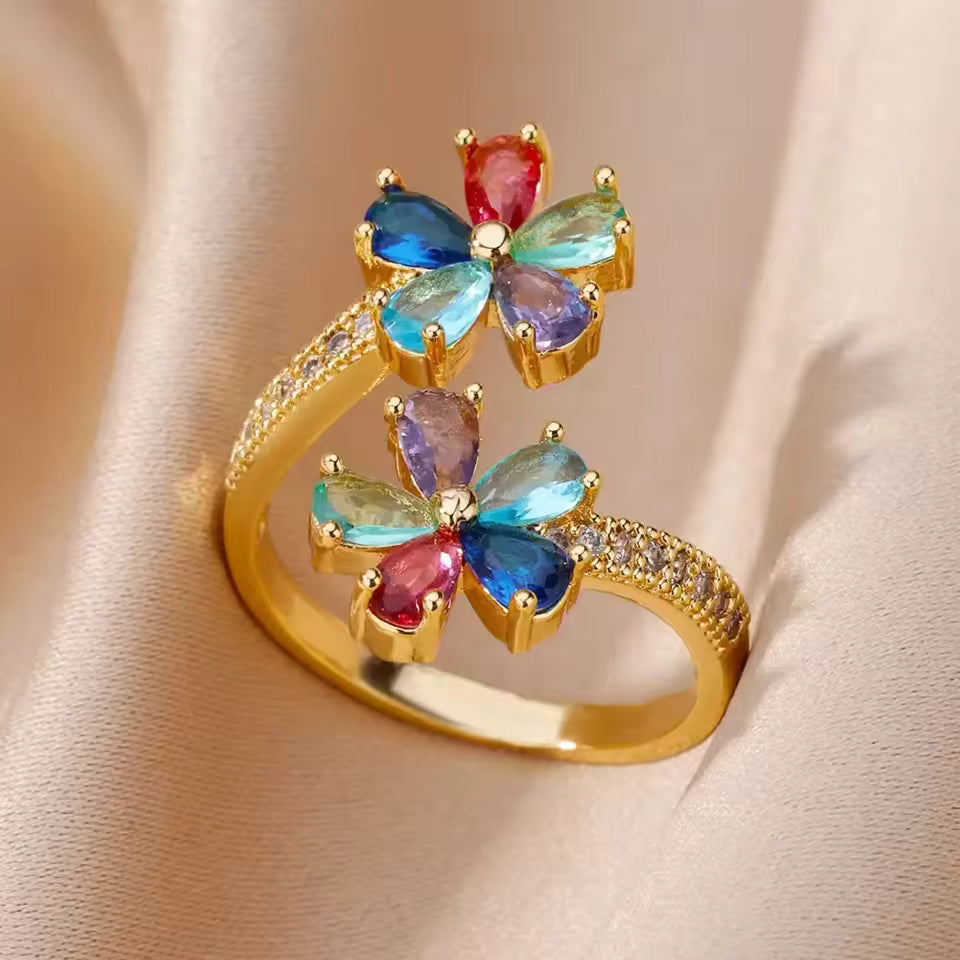 Bague Dorée Cœur Zircon – Luxe, Ajustable & Ultra Brillante