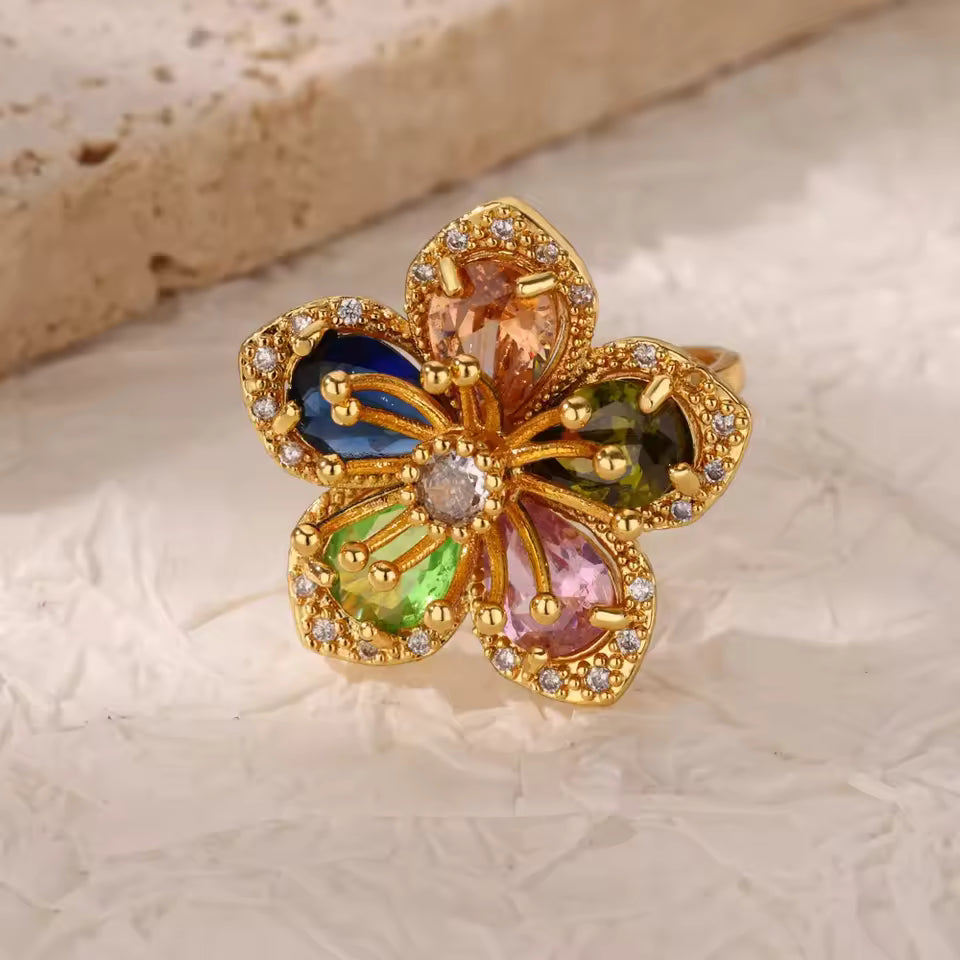 Bague Dorée Cœur Zircon – Luxe, Ajustable & Ultra Brillante